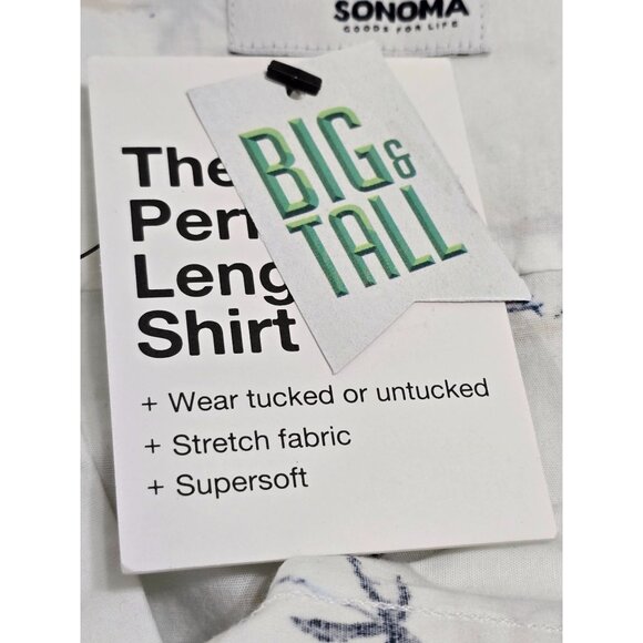 Big & Tall Sonoma White Beach‎ Print Cotton Blend Button-Down Shirt 2XB - Picture 7 of 12